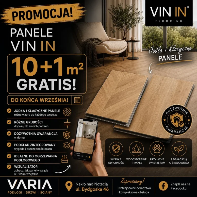 Promocja: panele VIN IN, 10 plus 1 metr kwadratowy gratis do konca wrzesnia