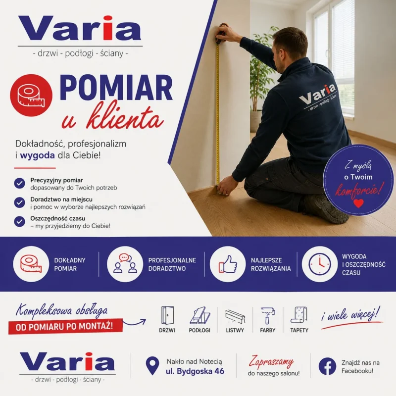 Pomiar u klienta: pracownik Varia mierzy sciane w mieszkaniu
